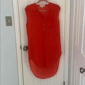 Red polyester sleeveless top sheer